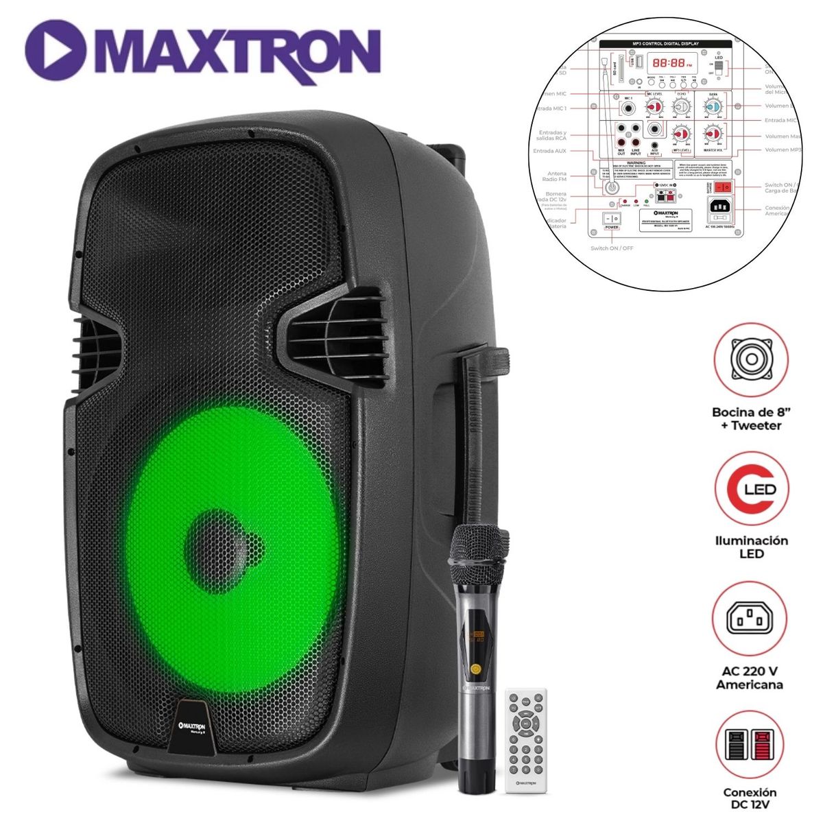 MAXTRON - Parlante Maxtron Merkury MX 1508 USB BT TWS Conex. AC / 01 Microfono