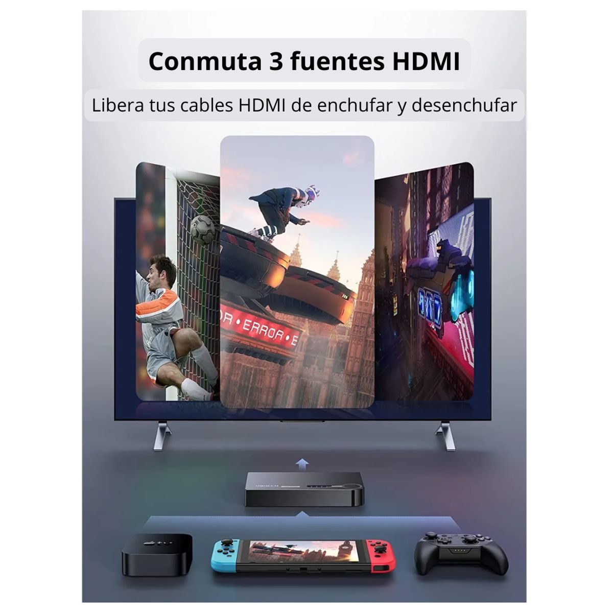UGREEN - Switch Splitter Adaptador HDMI UGREEN 3 en 1 4K 60Hz + Control Remoto