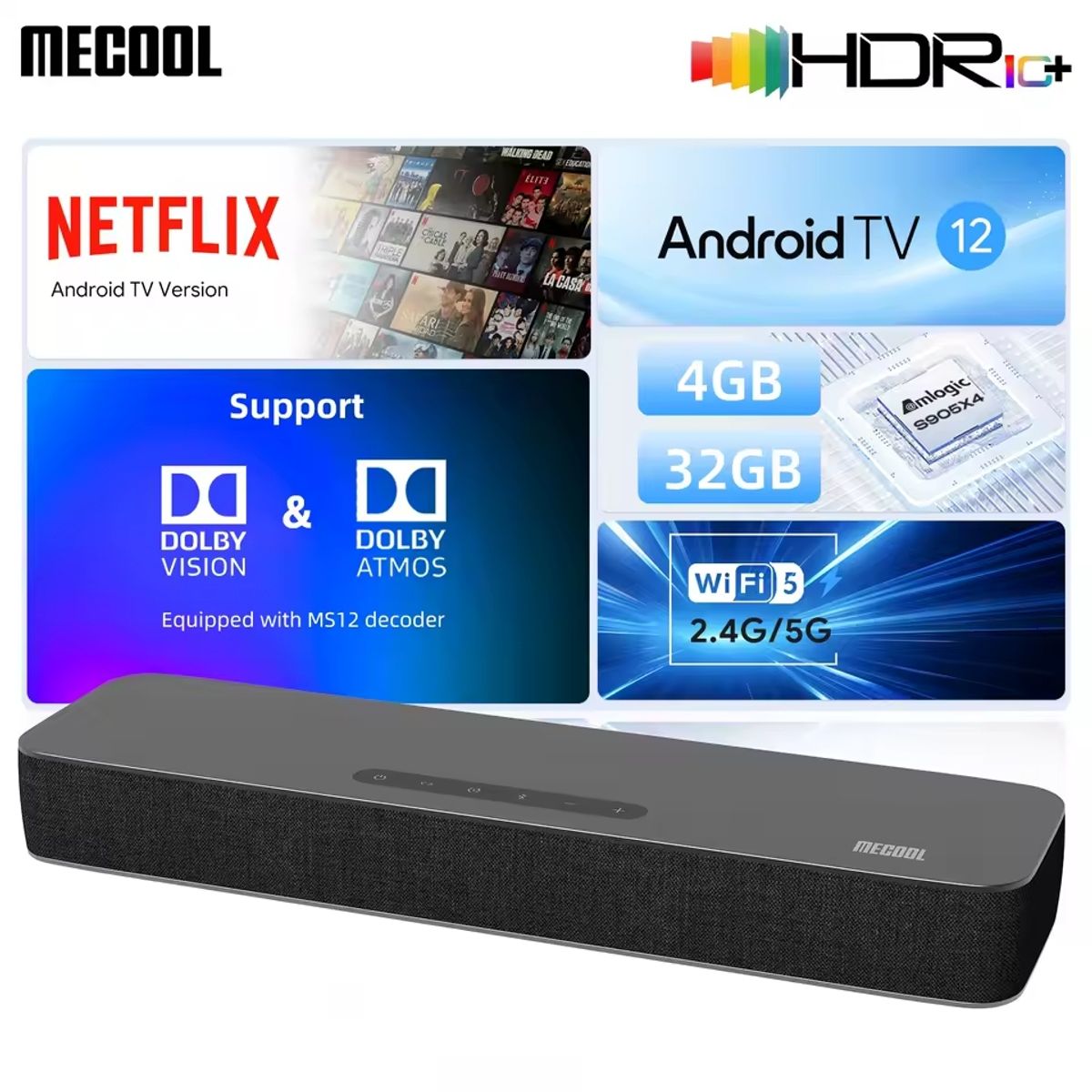 MECOOL - Mecool KS3 Barra Sonido Android TV 12 Dolby Atmos Netflix 4K