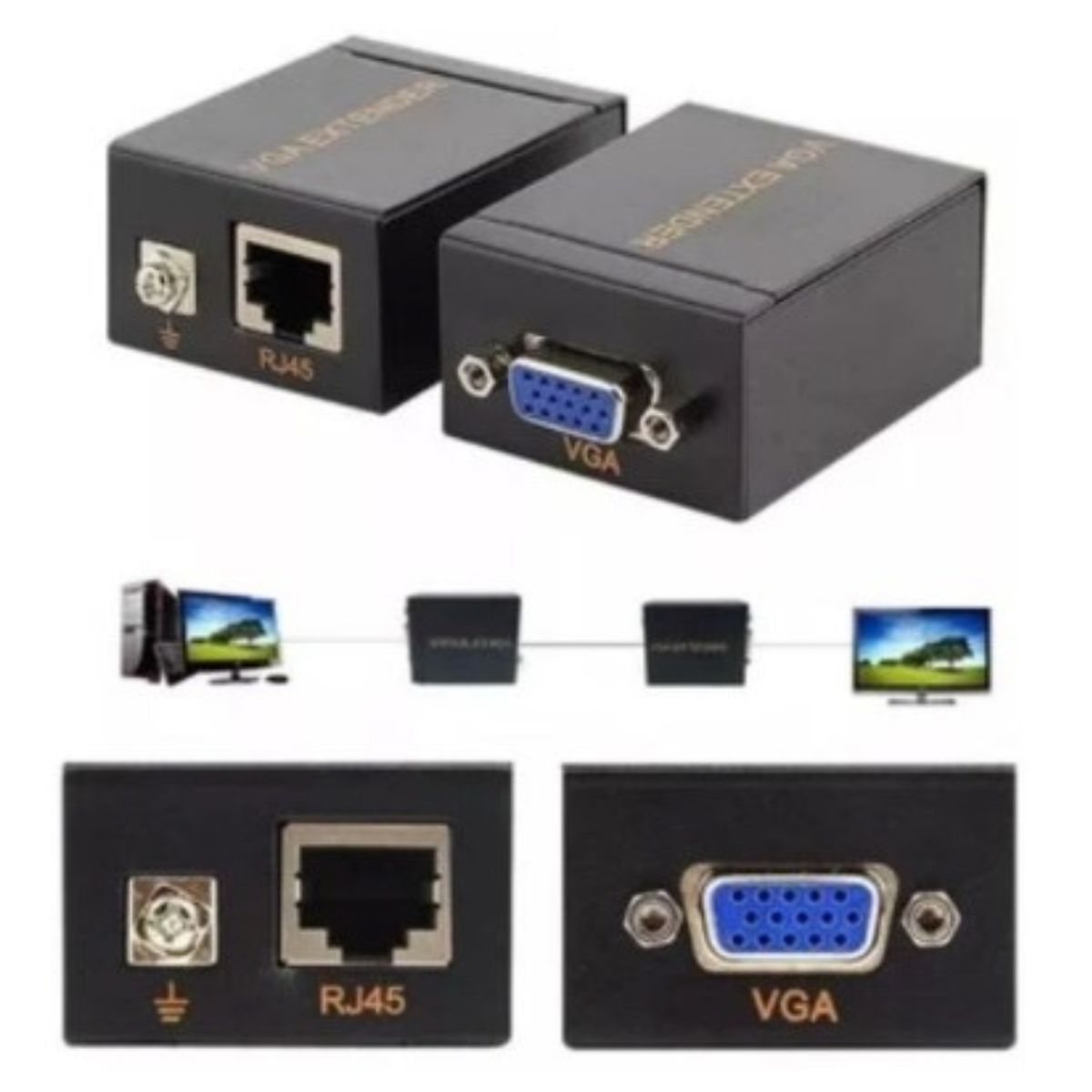 GENERICO - Extender Vga Extensor Utp Vga Rj45 Hasta 60 Metros Cat 5e/6