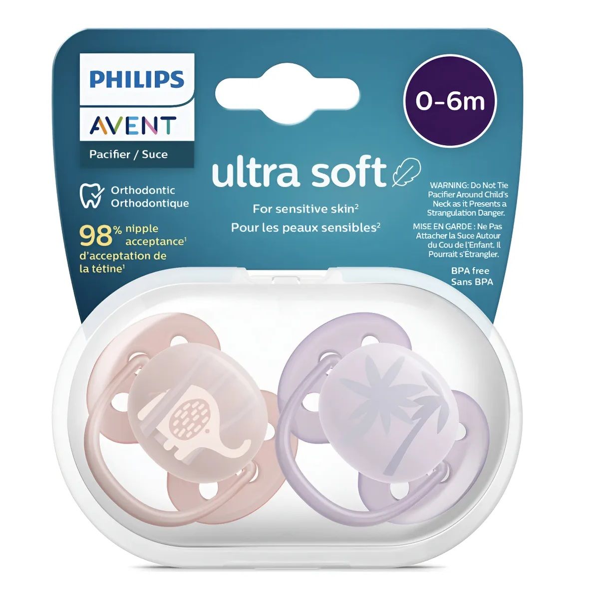 AVENT - Chupon Avent De 0 A 6 Meses Ultra Soft Pack 2 Uni + Estuche