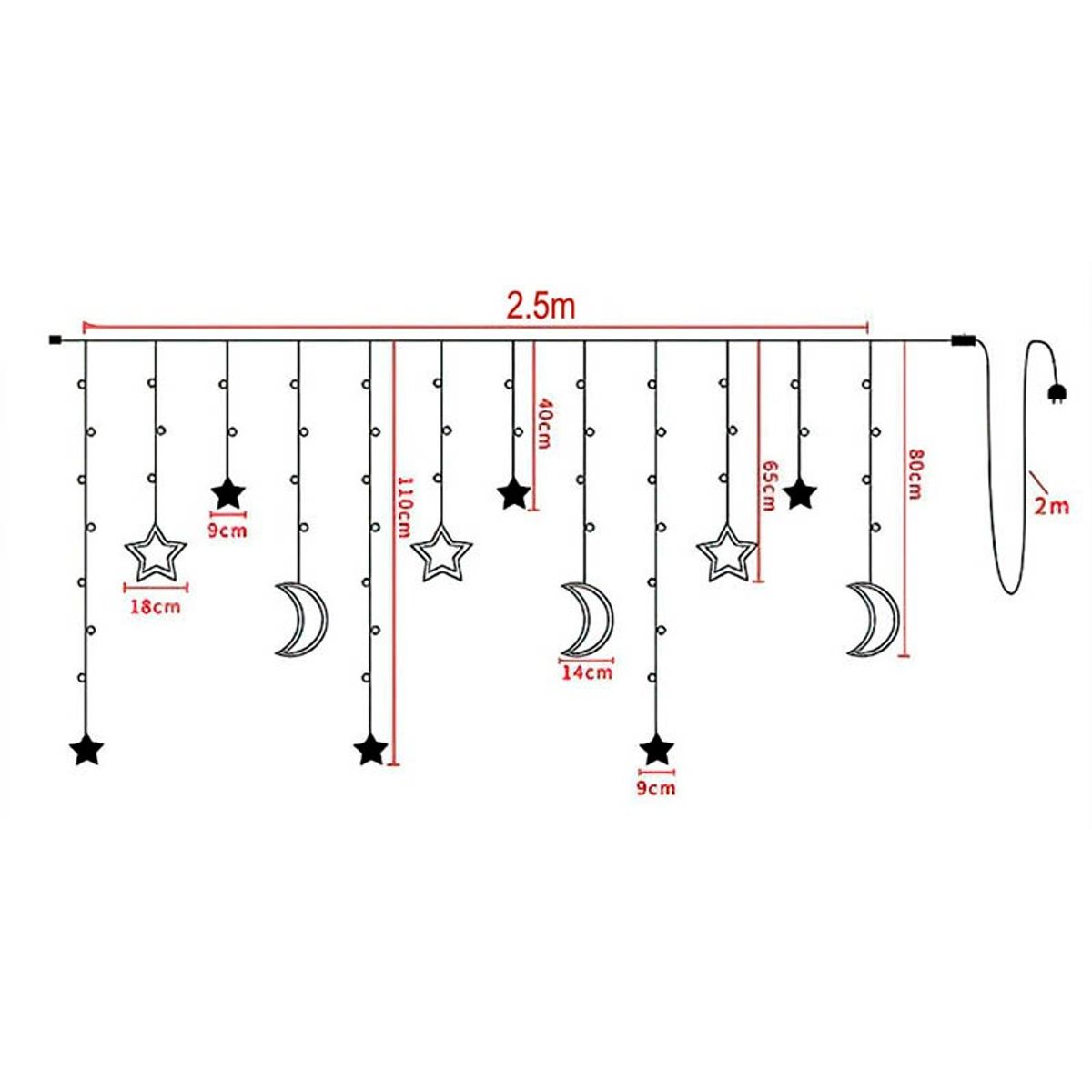 OEM - Cortina de Luces Navidad Estrellas Lunas Color RGB Largo 3m Caída 90cm