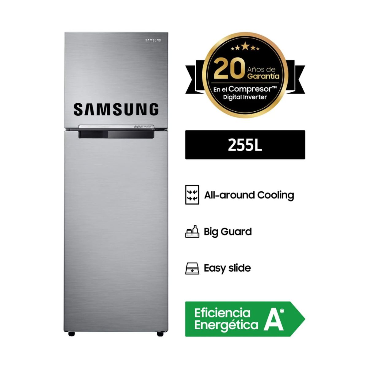 SAMSUNG - Refrigeradora Samsung RT25FARADS8PE Top Freezer 255L Inox