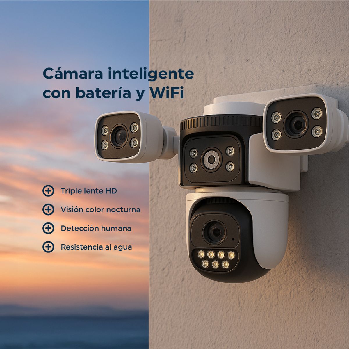 TRENDY TECH E I R L - Cámara de Seguridad IP con 3 Lentes ajustables  UHD Visión Nocturna Wi-Fi