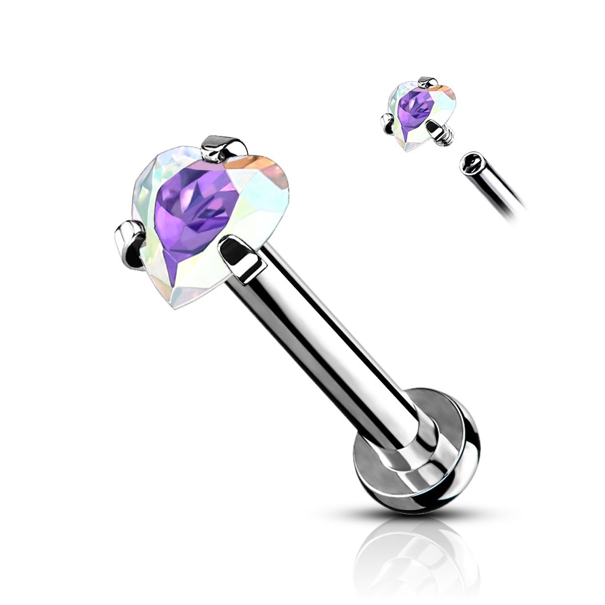 ADR JOYERIA CORPORAL - Piercing Oreja Zircon Corazón Labret ADR Joyería Corporal