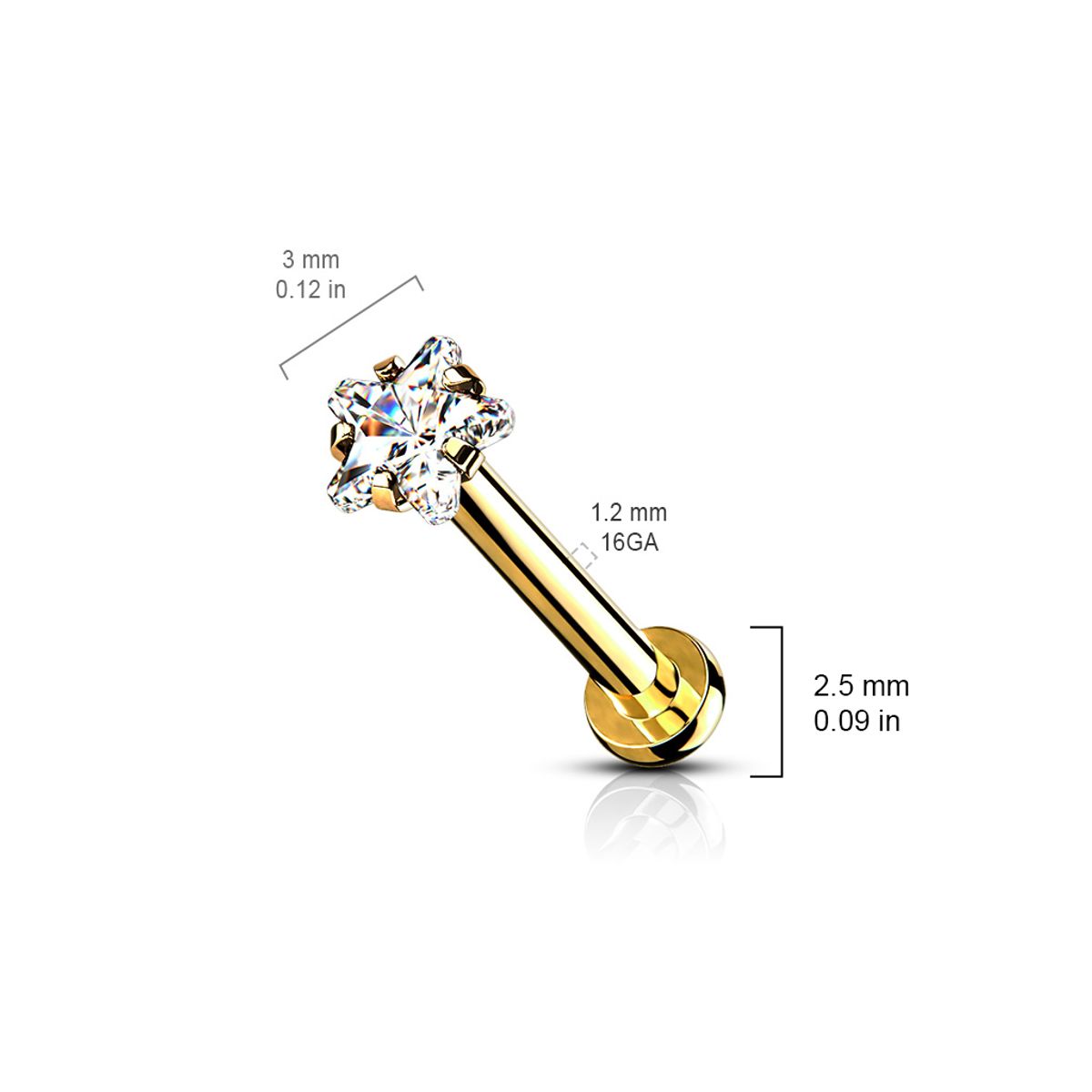 ADR JOYERIA CORPORAL - Piercing Oreja Zircon Estrella Labret ADR Joyería Corporal