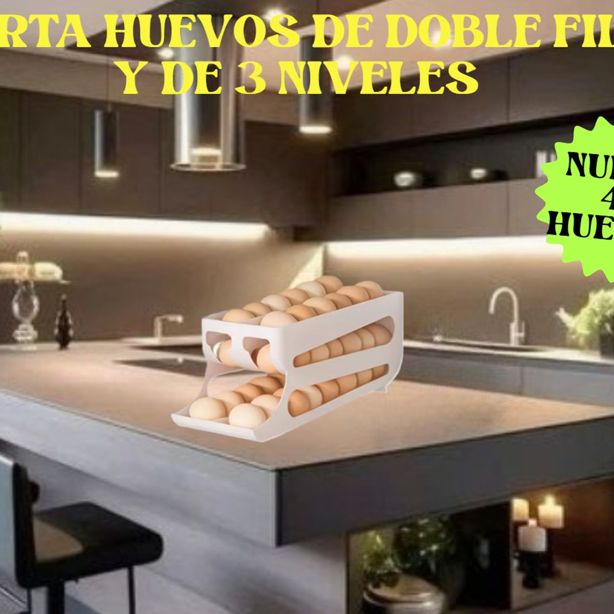 GENERICO - PORTAHUEVOS DE 40 HUEVOS RODANTE AUTOMÁTICO 3 NIVELES