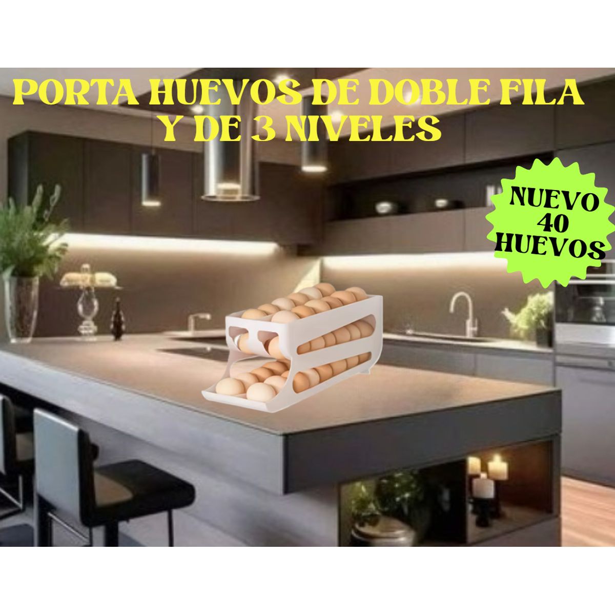 GENERICO - PORTAHUEVOS DE 40 HUEVOS RODANTE AUTOMÁTICO 3 NIVELES