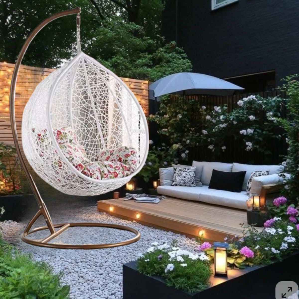 GENERICO - SILLA COLGANTE SILLÓN HAMACA COLUMPIO JARDÍN PLAYA TERRAZA INTERIOR Y EXTERIOR ACERO CARBONO BLANCO