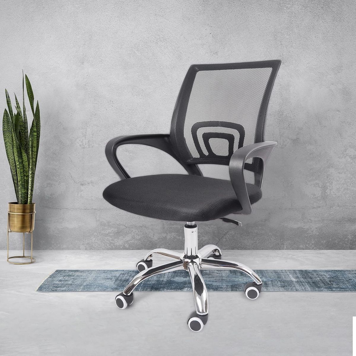 GENERICO - SILLA OFICINA ESCRITORIO GIRATORIO ERGONÓMICA BASE DE ACERO NEGRO