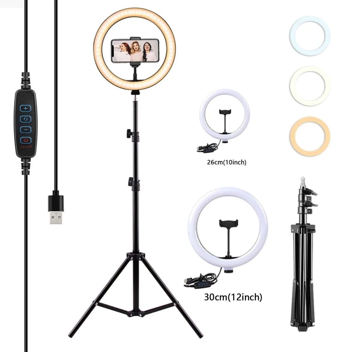 OEM - ARO LED 30cm CON SOPORTE PARA CELULAR GIRA 360g y TRIPODE 210m