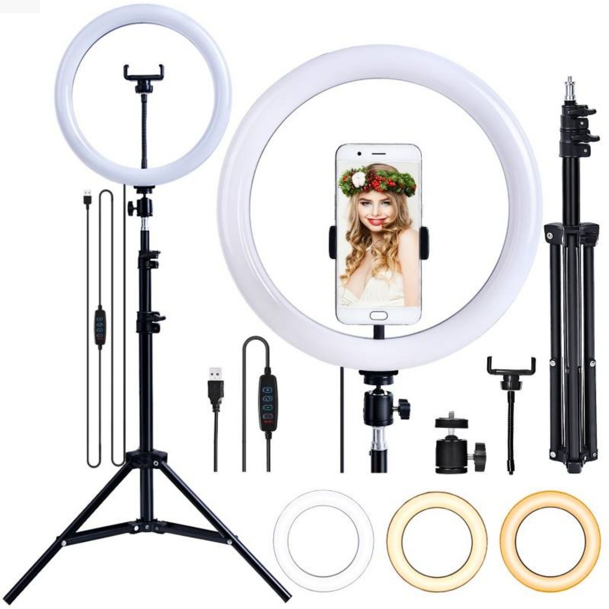 OEM - ARO LED 30cm CON SOPORTE PARA CELULAR GIRA 360g y TRIPODE 210m