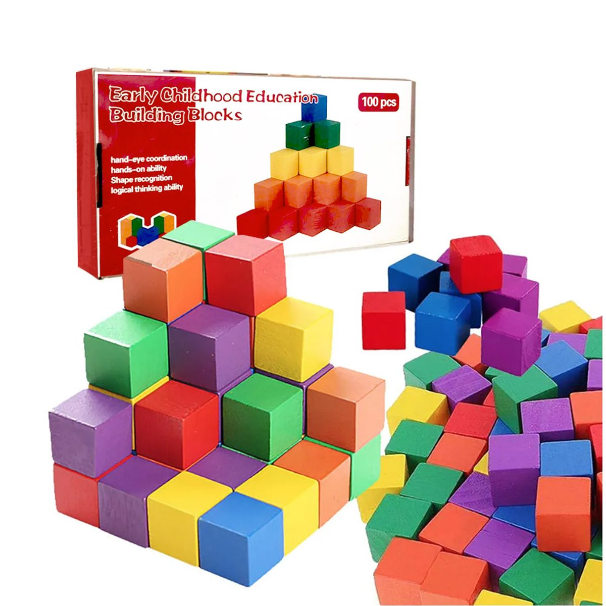 GENERICO - Cubos de Madera Didacticos 100 pzas