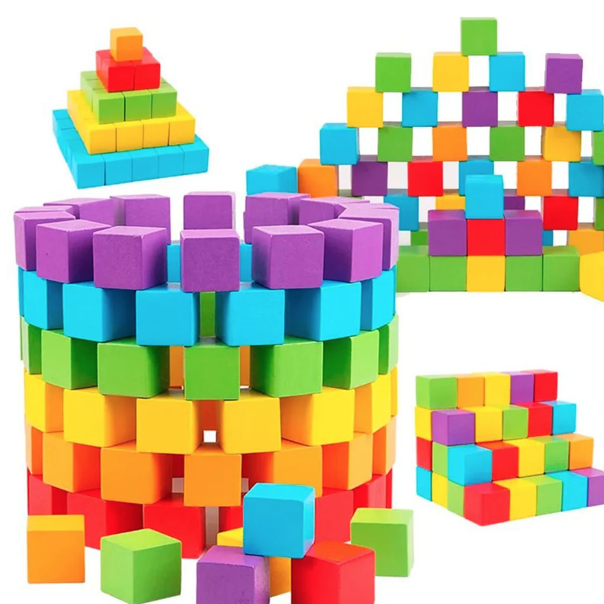 GENERICO - Cubos de Madera Didacticos 100 pzas