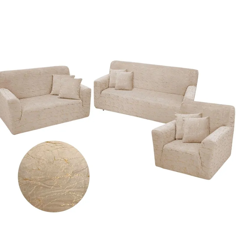 SALA FABULOSA - Funda de mueble terciopelo golden 3-2-1 con 6 fundas de cojines NUDE