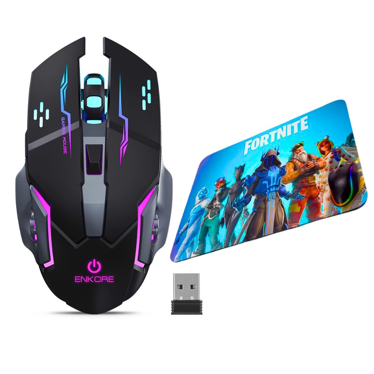 ENKORE - Mouse Gamer Inalambrico Led 6b 1600dpi Enkore Thunder + Pad