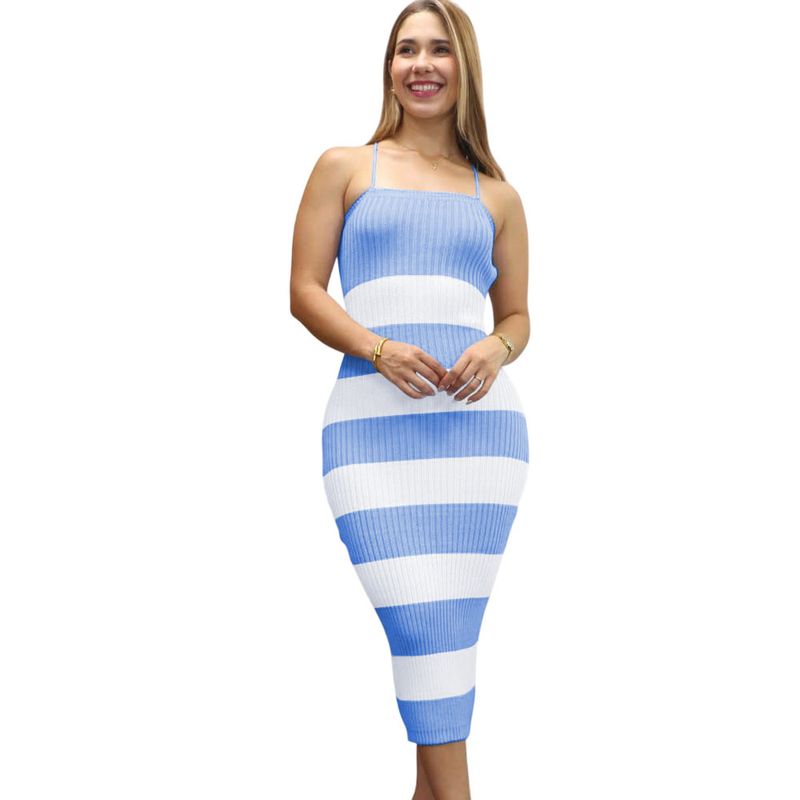 GENERICO - Vestido Mujer Hilo Tacto Maxi Rayas 359G-25 Color Celeste