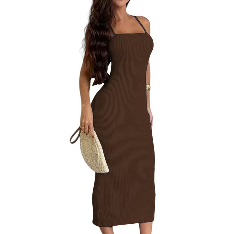 GENERICO - Vestido Espalda Amarrada Hilo 463G Dom-23 Color Marron