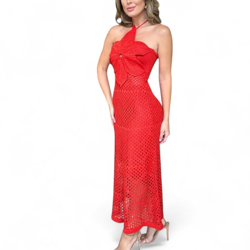 GENERICO - Vestido Flor Hilo Tacto 127G Bra-40 Color Rojo