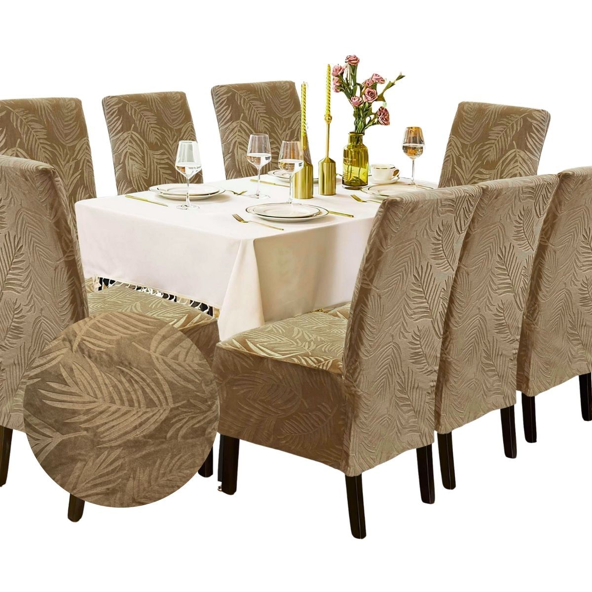 SALA FABULOSA - Funda de silla 8 piezas- Terciopelo labrado - Oro viejo