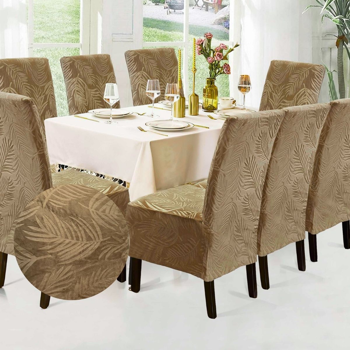 SALA FABULOSA - Funda de silla 8 piezas- Terciopelo labrado - Oro viejo