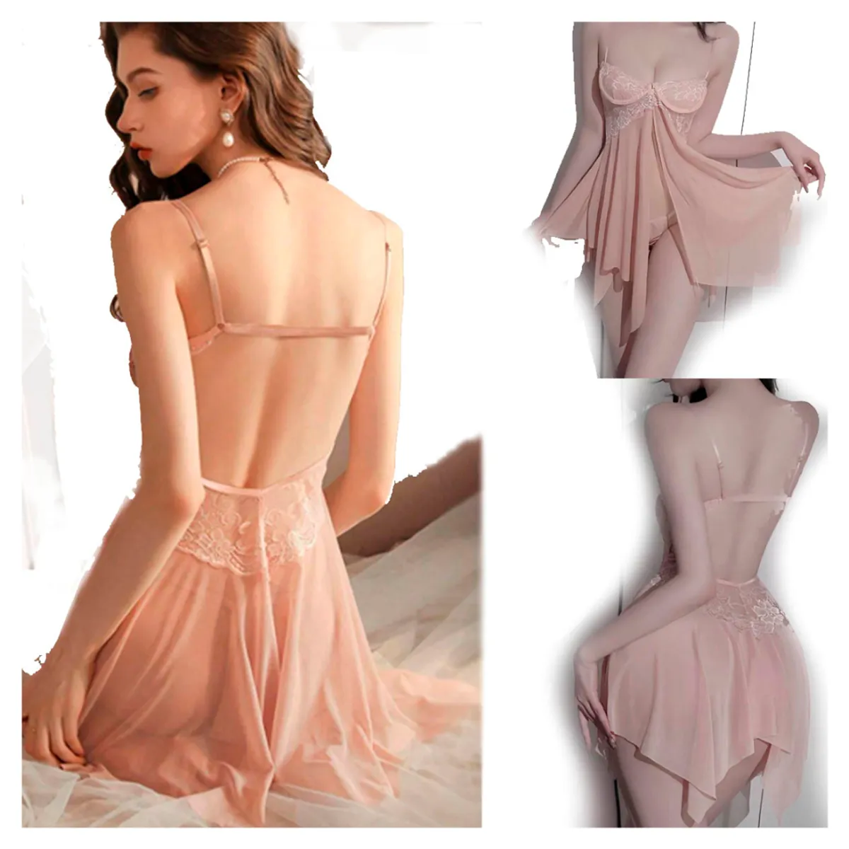 GENERICO - Babydoll Rosa para Dama con Push up