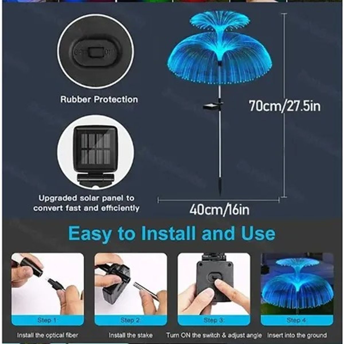 GENERICO - LUZ SOLAR ESTACA FLOR MEDUSA DOBLE CAPA - Pack 2 unid.