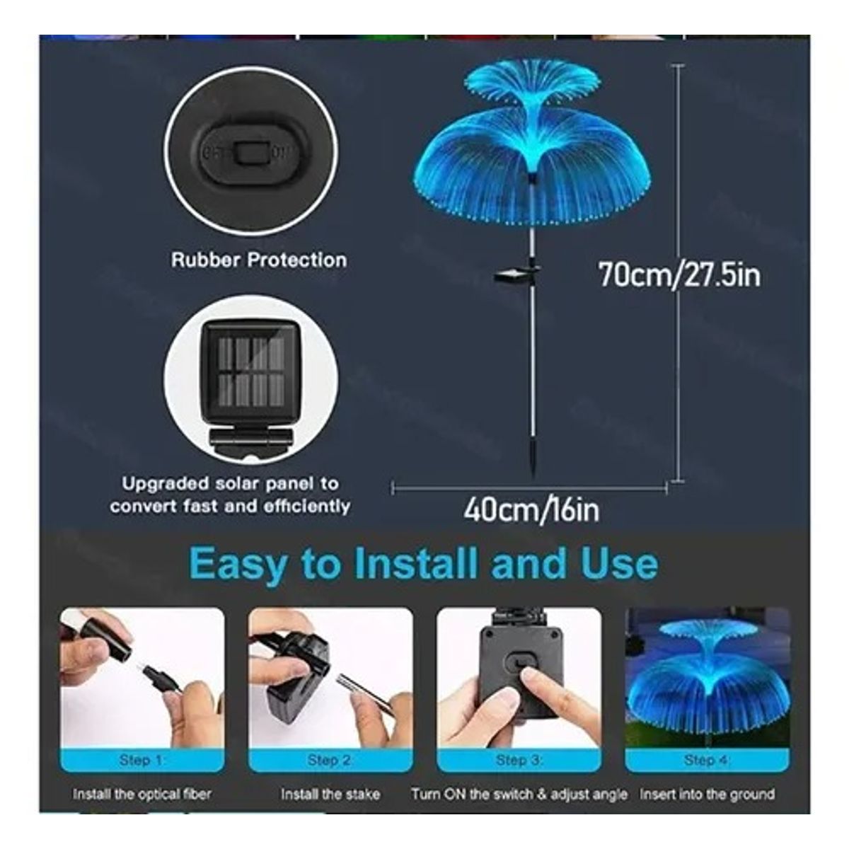 GENERICO - LUZ SOLAR ESTACA FLOR MEDUSA DOBLE CAPA - Pack 2 unid.