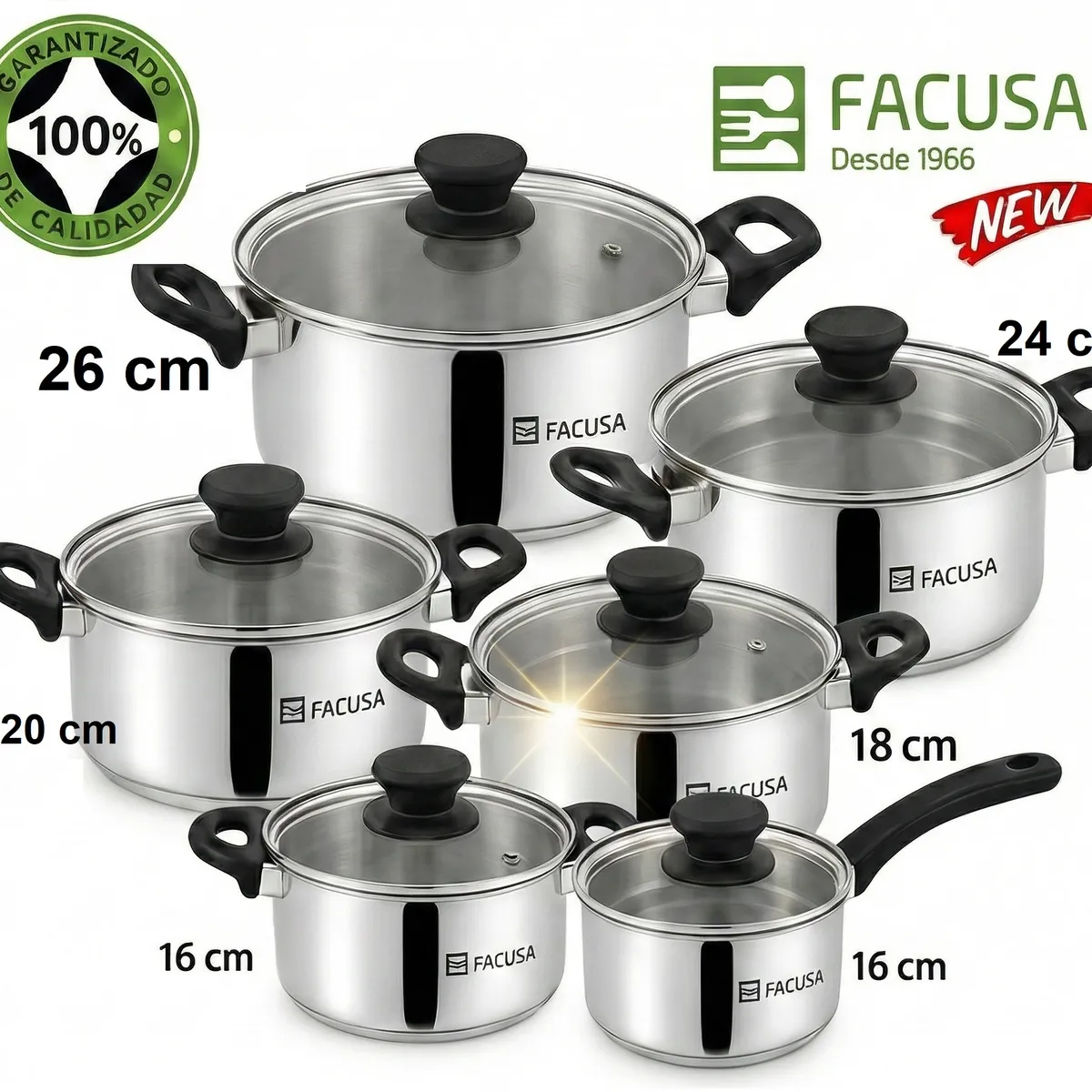 FACUSA - Juego de Ollas 12 Piezas Acero Inoxidable Facusa