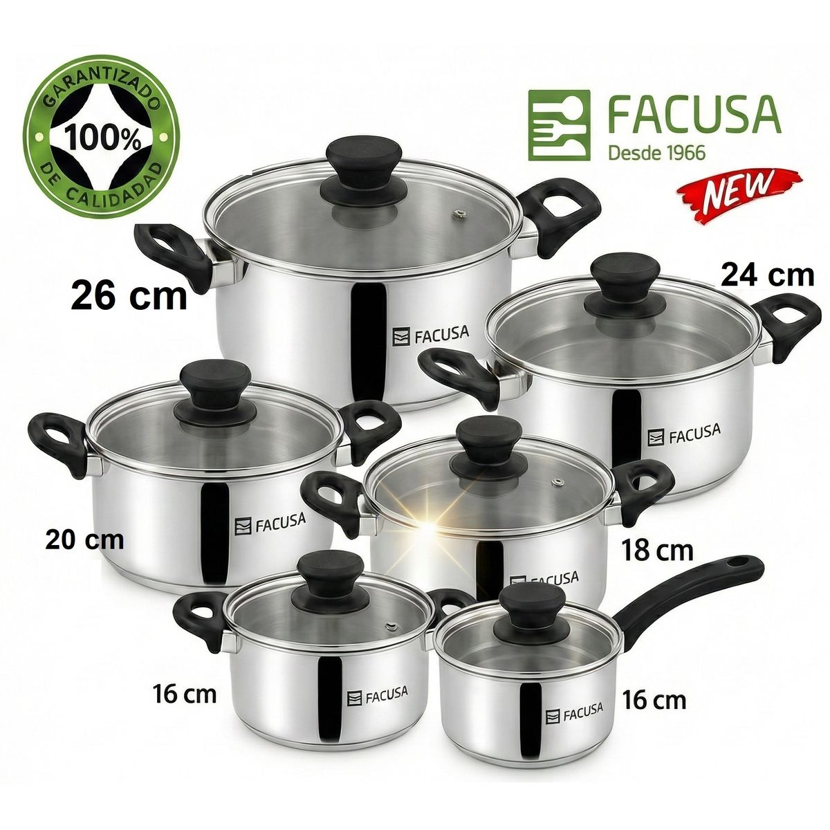 FACUSA - Juego de Ollas 12 Piezas Acero Inoxidable Facusa