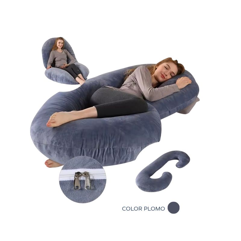GENERICO - ALMOHADA PARA EMBARAZADA I DISEÑO C I COLOR PLOMO