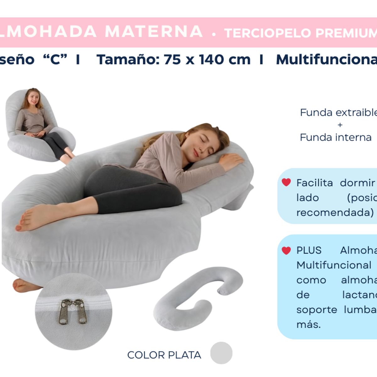 GENERICO - ALMOHADA EMBARAZO I DISEÑO C I COLOR PLATA