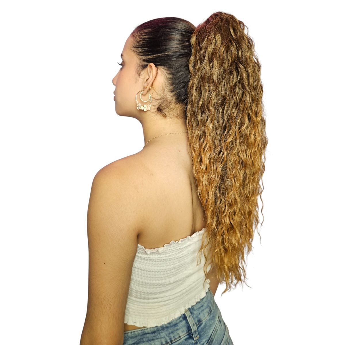 GENERICO - EXTENSIONES DE COLA DE FIBRA FUTURA RIZOS SOÑADOS DE 51CM DE LARGO Y 120GR CON 2 CLIP Y LIGA AJUSTABLE - MORENA ILUMINADA