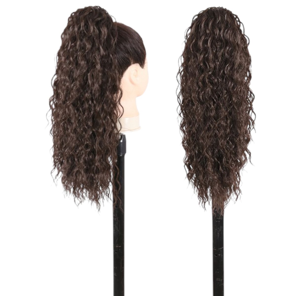 GENERICO - EXTENSIONES DE COLA DE FIBRA FUTURA RIZOS SOÑADOS DE 51CM DE LARGO Y 120GR CON 2 CLIP Y LIGA AJUSTABLE - CASTAÑO