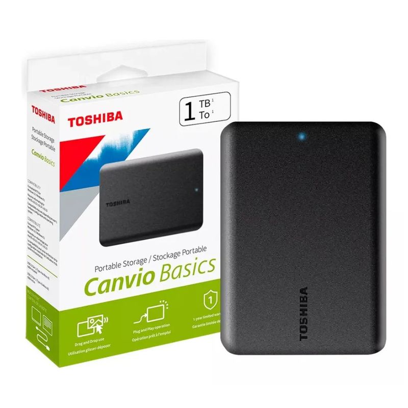 TOSHIBA - Disco Duro Externo Toshiba Canvio Basics 1TB - Negro Mate - Portátil