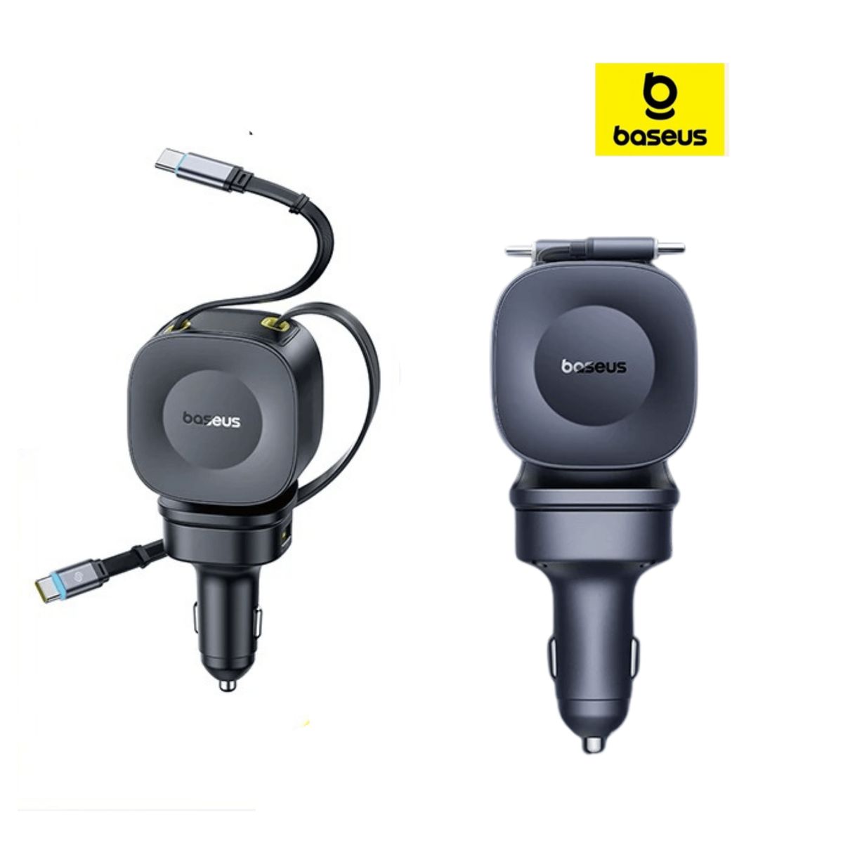 BASEUS - Cargador Auto Carga Rápida Total 240w Cable Retráctil 4 Puertos Baseus