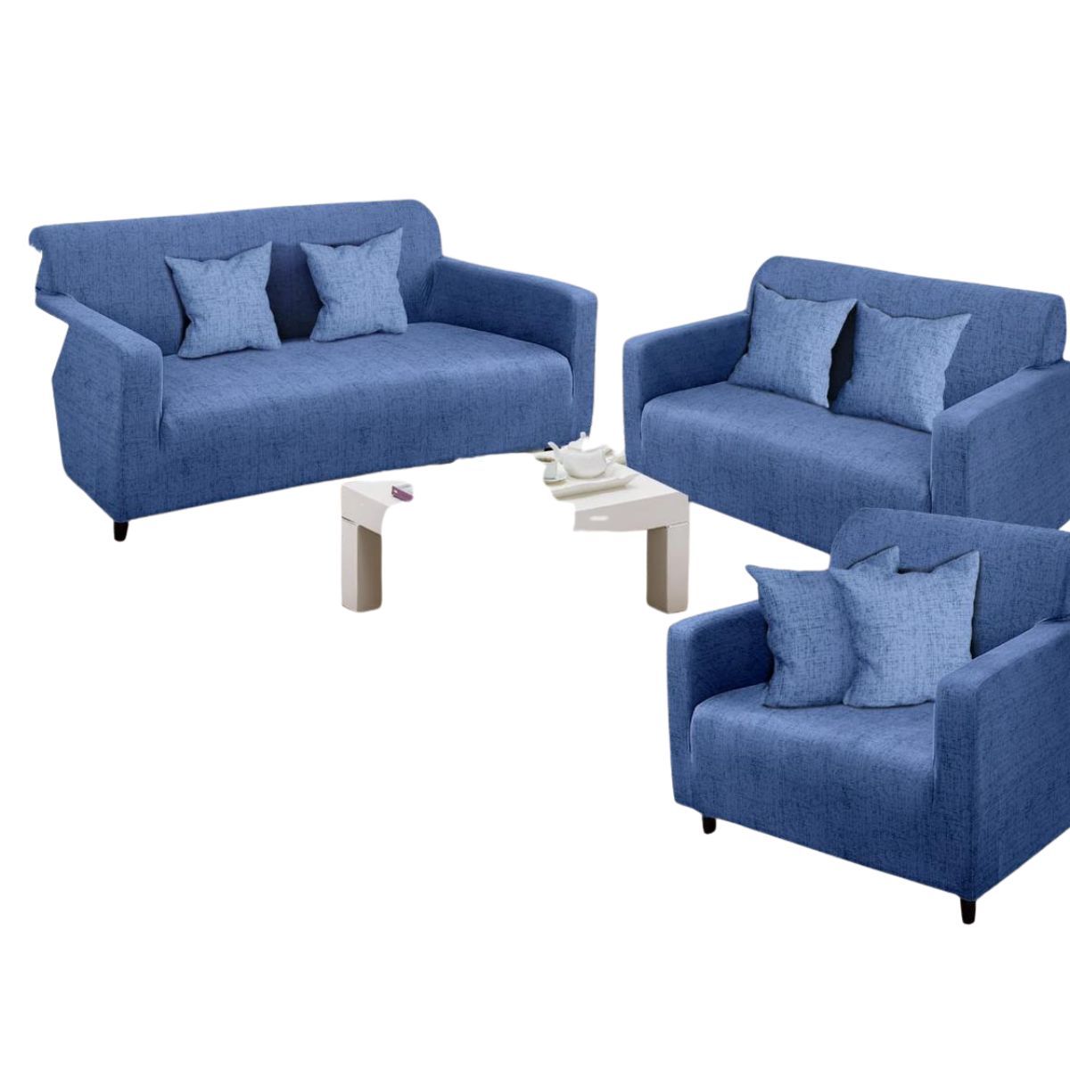 SALA FABULOSA - Funda de mueble 3-2-1 terciopelo printed y 6 fundas cojines Denim