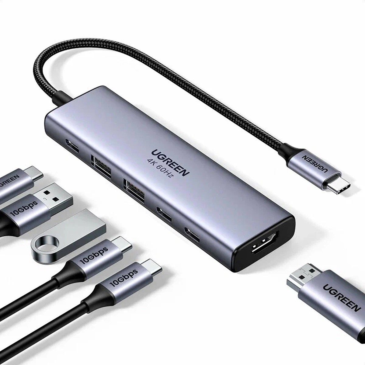 UGREEN - Ugreen Hub USB-C 6 en 1 HDMI 4K USB-C 3.2 PD 100W CM511 - 35999