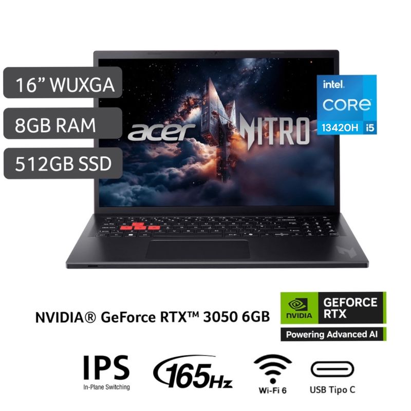 ACER - Laptop Gamer Acer Intel Core i5 13420H RTX 3050-6GB 8GB RAM 512SSD 16WUXGA Windows11