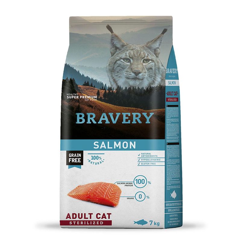 BRAVERY - Comida para Gatos Adultos Esterilizados Bravery Salmón 7kg