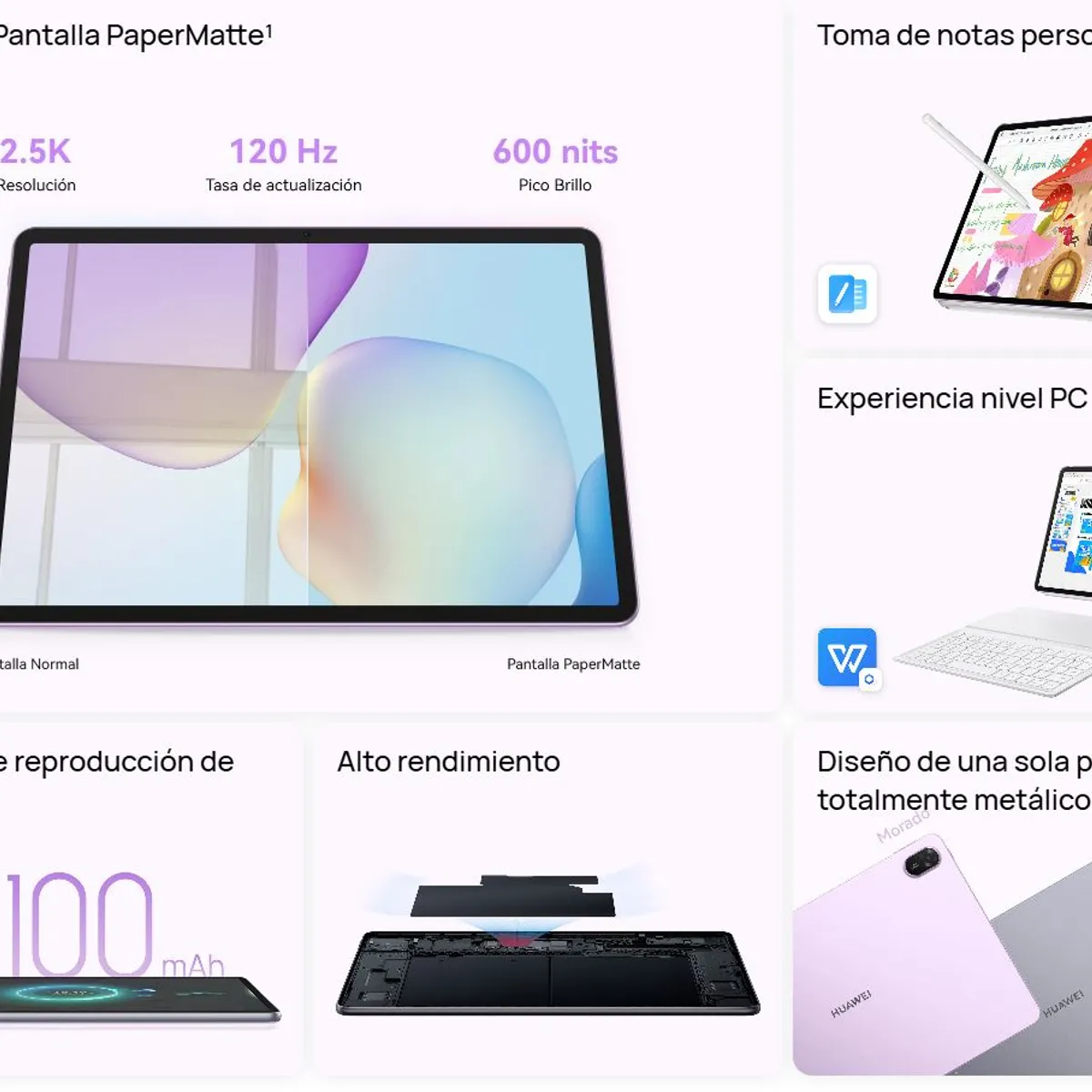 HUAWEI - HUAWEI MatePad 11.5 2025 PaperMatte 8GB+256GB Morado +Teclado, lápiz y mouse
