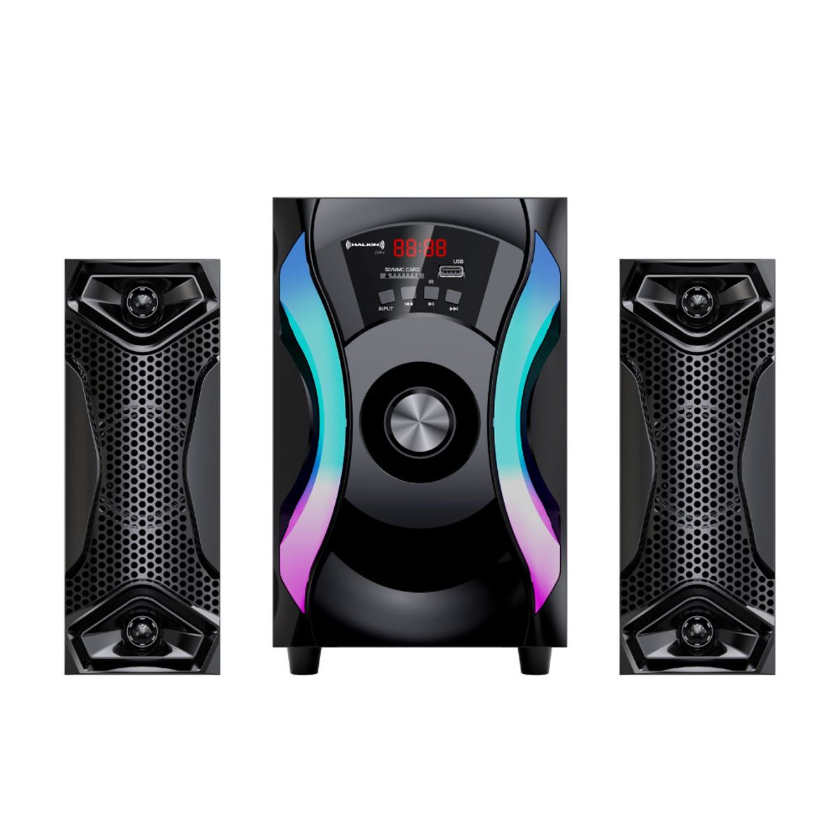 HALION - Parlante 2.1 Halion HA-F51 Cobra Subwoofer 5" USB, SD, BT, FM 120w