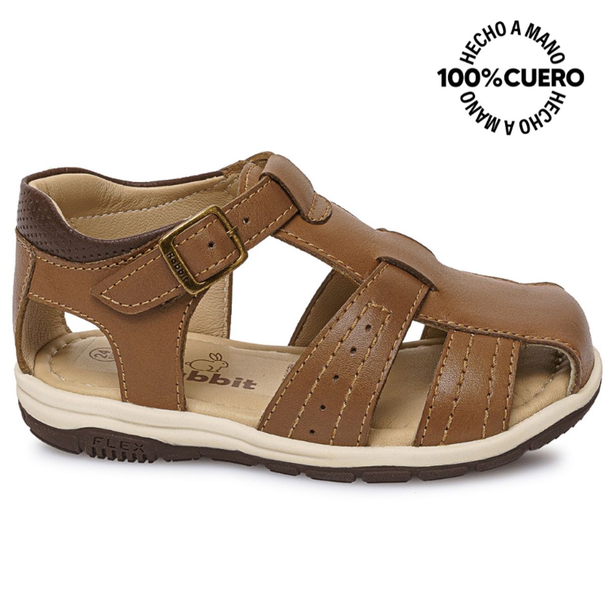 RABBIT - Sandalia Franciscana Casual ANGEL-2605 Toffe Rabbit Cuero