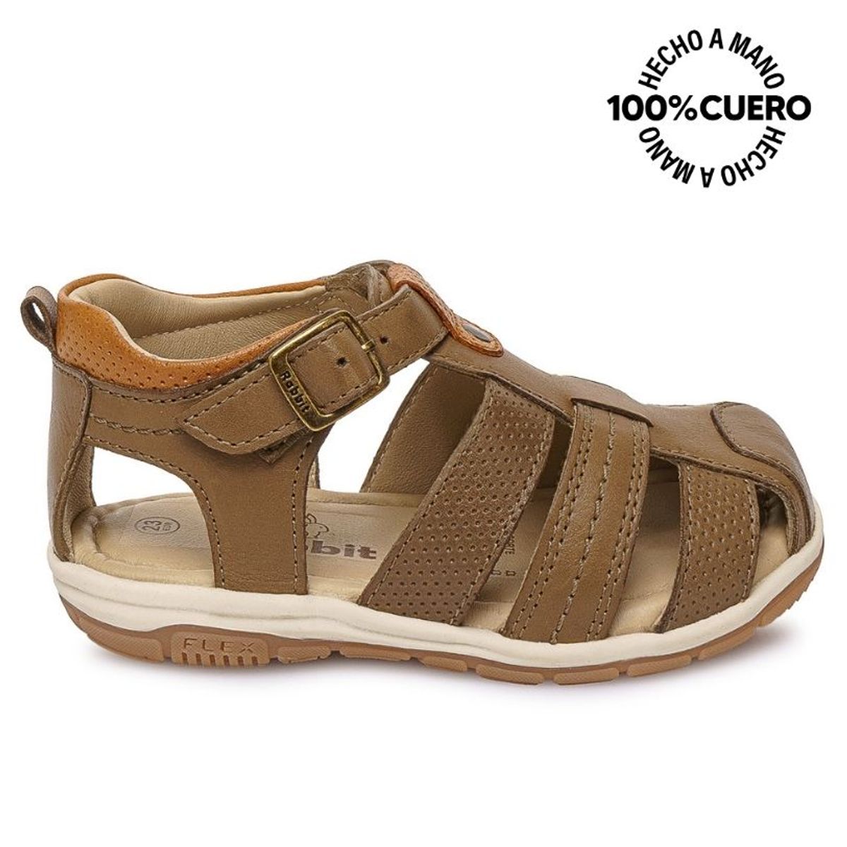 RABBIT - Sandalia Franciscana Casual ANGEL-2608 Olivo Rabbit Cuero
