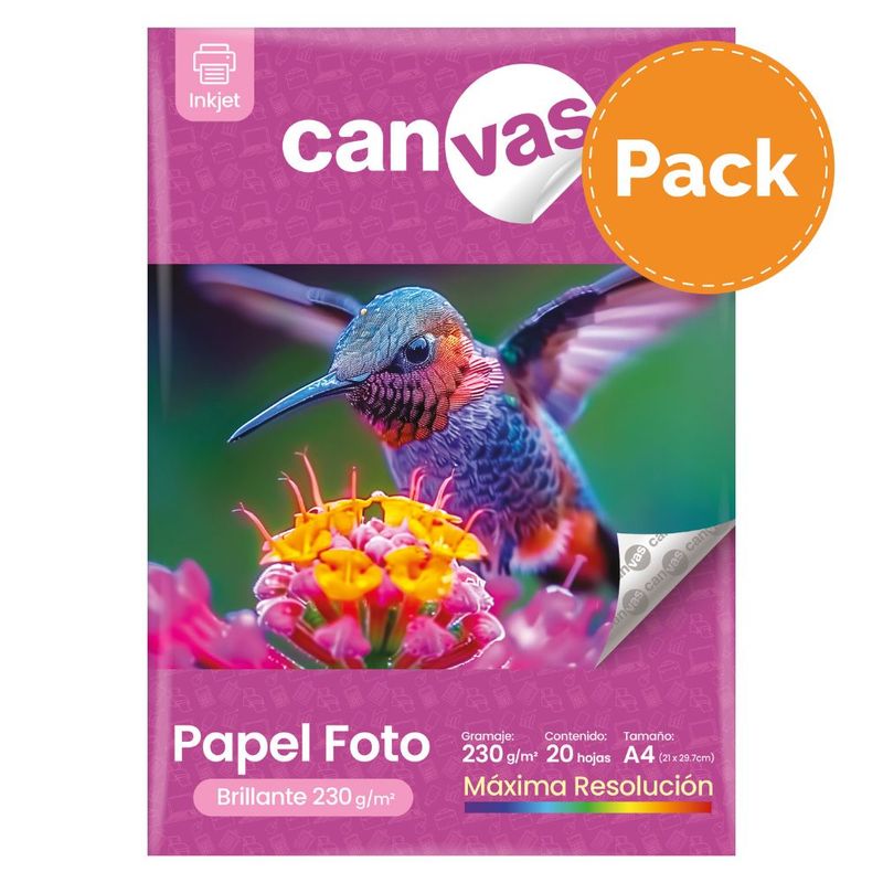 CANVAS - Papel Foto Canvas Brillante 230g 20 Hojas A4 Pack x6