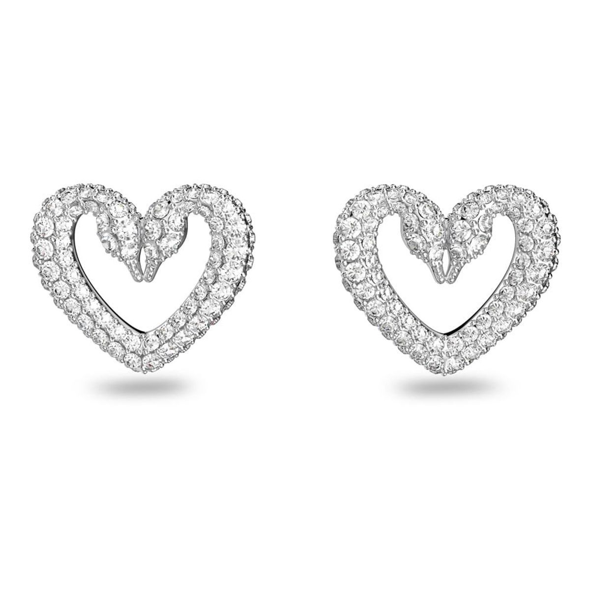 SWAROVSKI - Aros Swarovski De Botón Una Corazón Pequeños Blancos Rodio 5625535