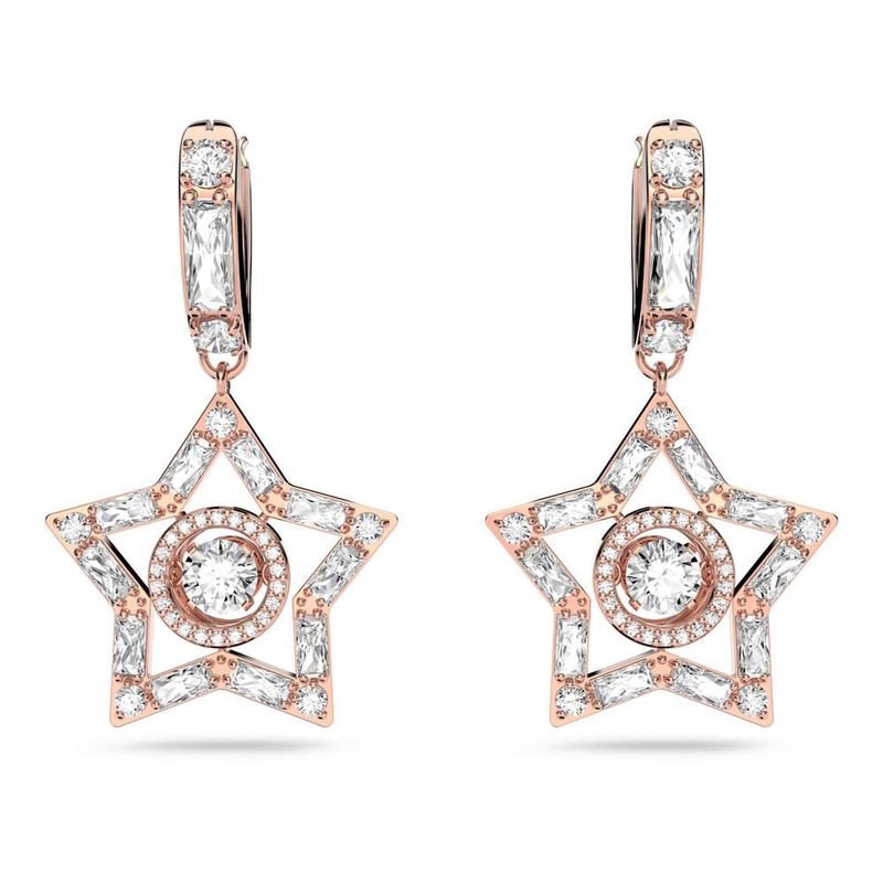 SWAROVSKI - Pendientes Swarovski De Aro Stella Blanco Baño Tono Oro Rosa 5617769