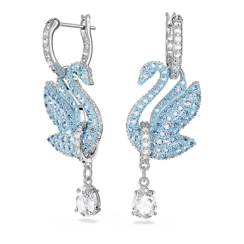 SWAROVSKI - Pendientes Swarovski Iconic Swan Cisne Azules Baño De Rodio 5660593
