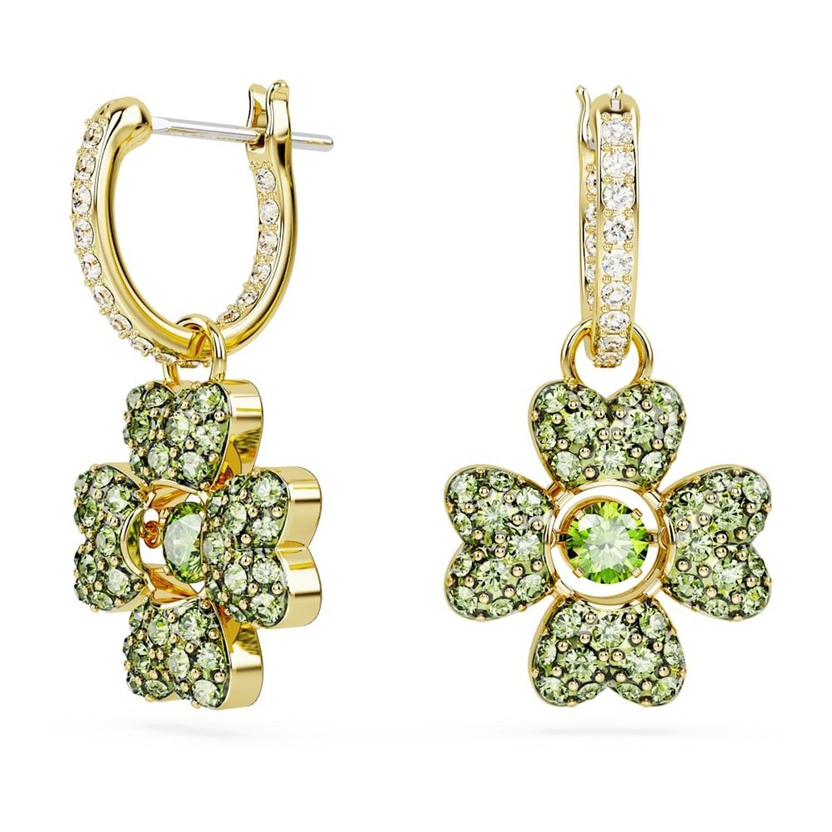 SWAROVSKI - Pendientes Swarovski Idyllia Trébol Verdes Baño Tono Oro 5670664
