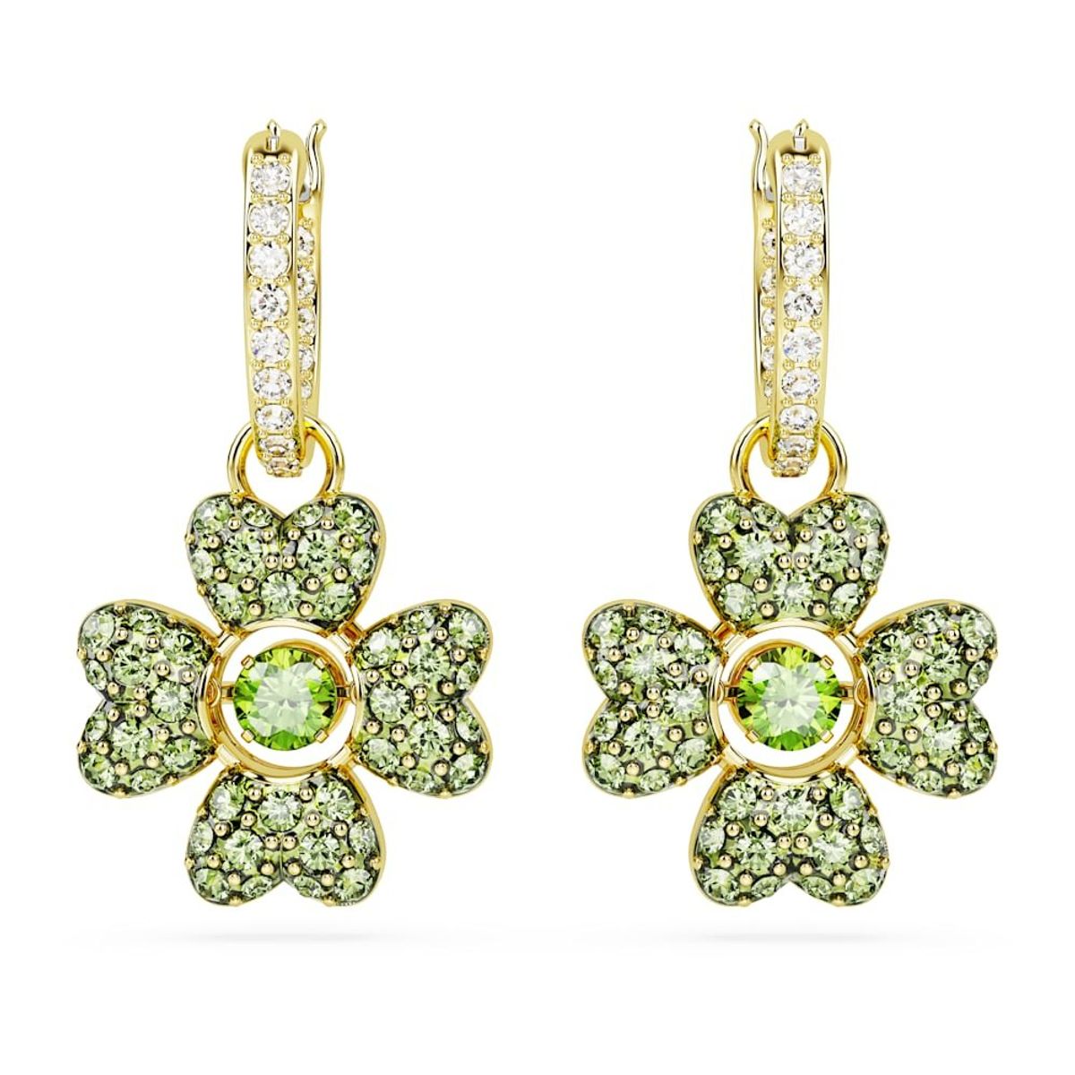 SWAROVSKI - Pendientes Swarovski Idyllia Trébol Verdes Baño Tono Oro 5670664
